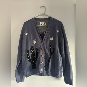 Amor and Roses Cactus Pattern Cardigan with Star Accents